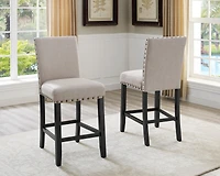 Streamdale Tan Fabric Counter Height Stools with Nailhead Trim, Set of 2