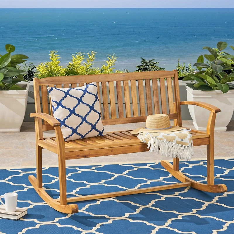 Streamdale Acacia Wood Rocking Love Seat Timeless Family Comfort for Generations