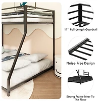 Simplie Fun Adam Sturdy Twin over Full Metal Bunk Black for Kids and Adult, Low Profile and Easy Climbing with Stable Ladder
