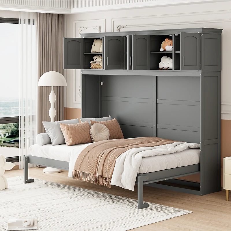 Streamdale Queen Murphy Bed Wall with Top Cabinets, Gray