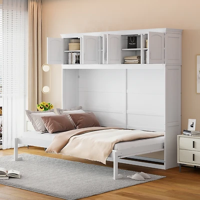 Streamdale Queen Size Murphy Bed Wall Bed with Top Cabinets, Gray