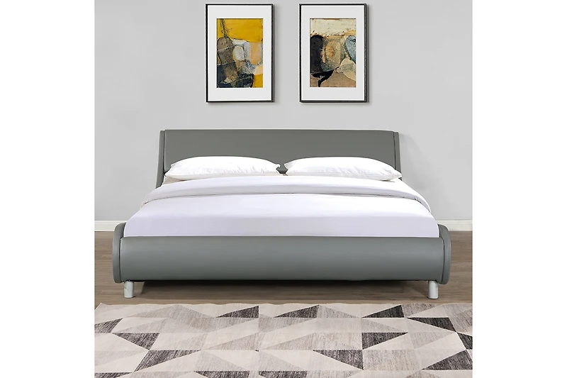 Streamdale Gray Faux Leather Platform Bed, No Box Spring Needed, Queen