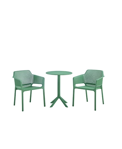 Streamdale Furniture 3 piece plastic arm chair Bistro Grs Premium Ocean Plastic, Green
