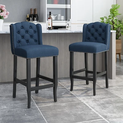Streamdale Sophisticated Upholstered Button-Tufted Wingback Barstools