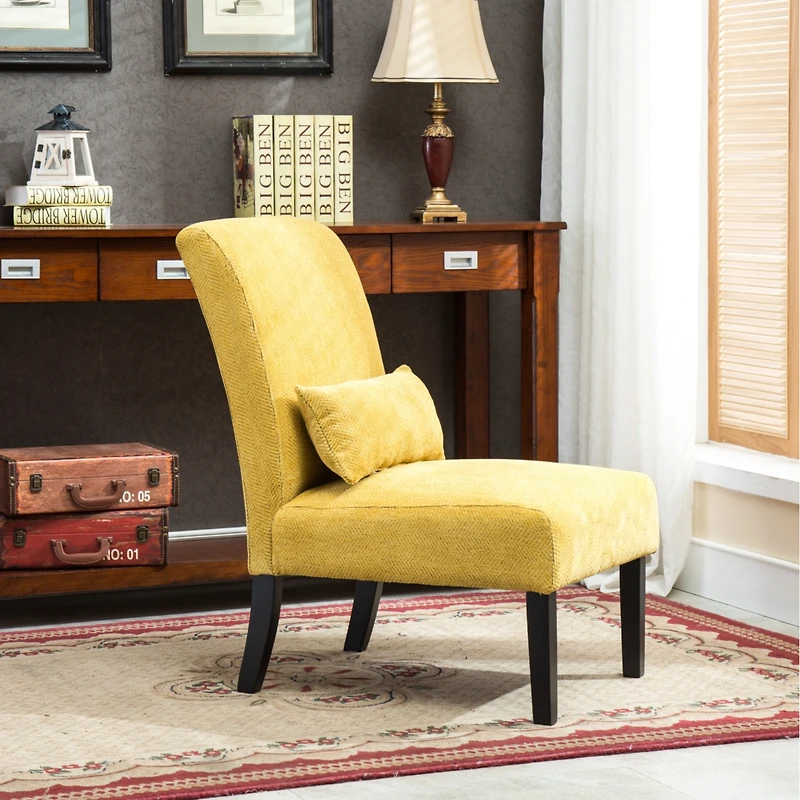 Simplie Fun Contemporary Chenille Fabric Armless Accent Chair with Pillow, Yellow