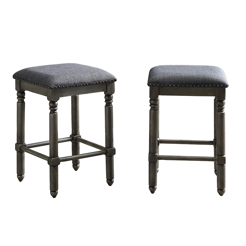 Streamdale Furniture Wood Upholstered Swivel Counter Height Stool, Set of 2, Grey