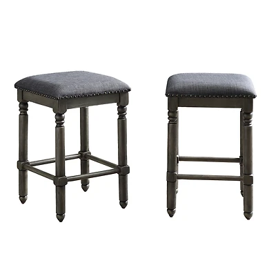 Streamdale Furniture Wood Upholstered Swivel Counter Height Stool, Set of 2, Grey
