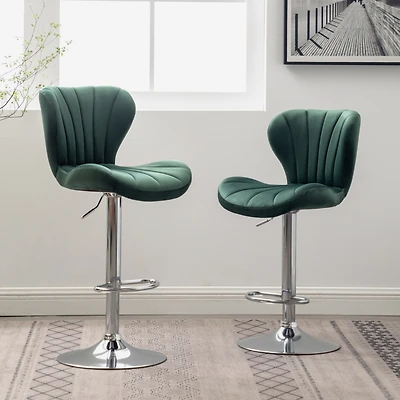 Streamdale Furniture Upholstered Adjustable Swivel Barstools in Green, Set of 2
