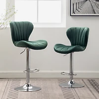 Streamdale Furniture Upholstered Adjustable Swivel Barstools in Green, Set of 2