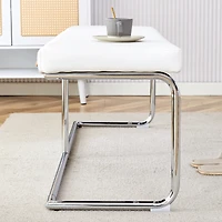 Versatile White Leather Bench with Silver Metal Legs for Multiple Rooms