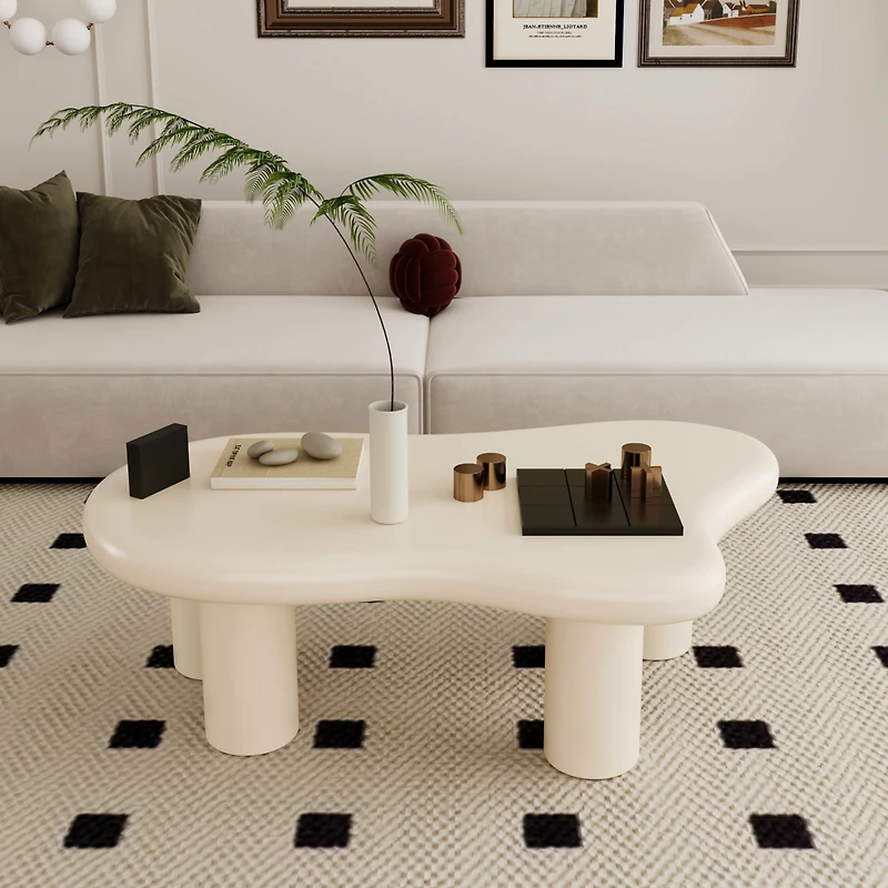Streamdale 40 Inch Cream Cloud Shaped Coffee Table for Living Room