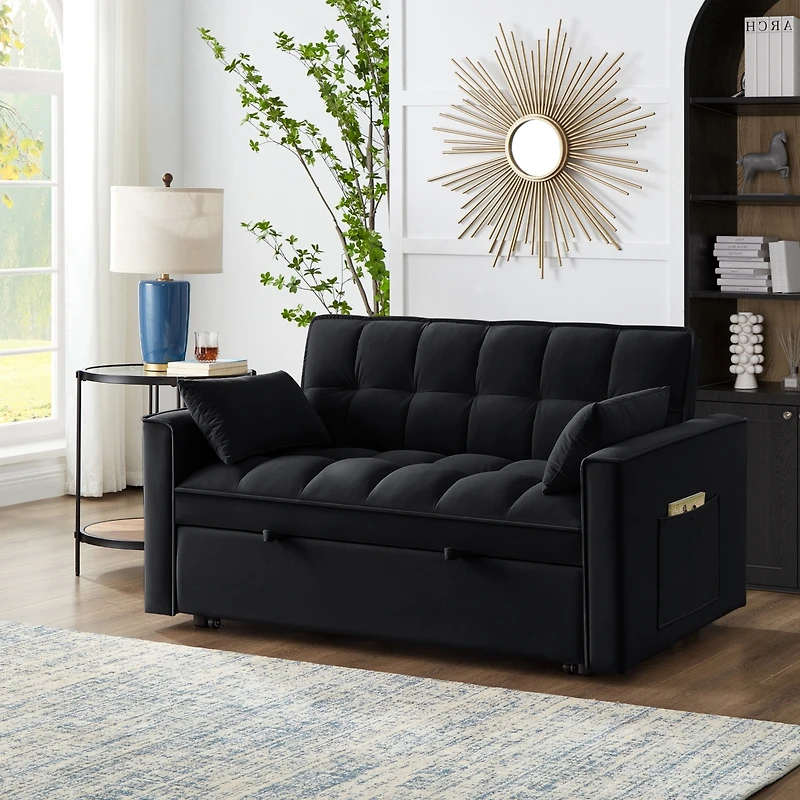 Streamdale Furniture 4-in-1 Space-Saving Velvet Loveseat Sofa Bed with Storage