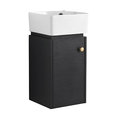 Simplie Fun Compact Wall Mount Small Bathroom Vanity with Ceramic Sink