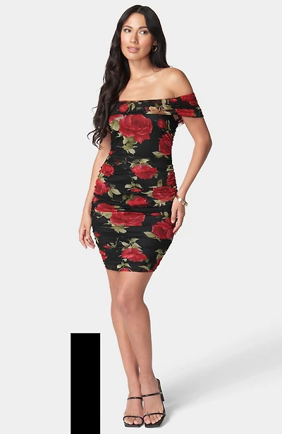 bebe Women's Off Shoulder Mesh Dress