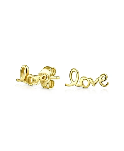 Bling Jewelry Inspirational Saying Script Words Love Stud Earrings Gold Plated Sterling Silver