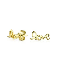Bling Jewelry Inspirational Saying Script Words Love Stud Earrings Gold Plated Sterling Silver