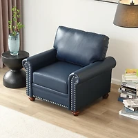 Streamdale Furniture Living Room Sofa Single Seat Chair with Wood Leg Navy Blue Faux Leather