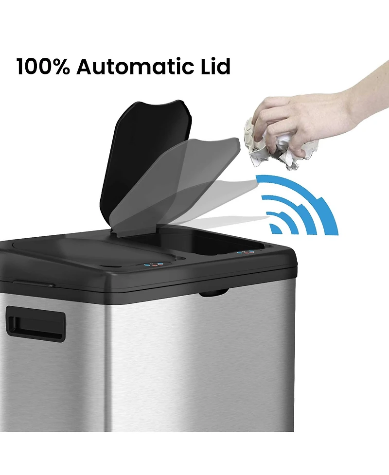iTouchless Stainless Steel Sensor Trash Can and Recycle Bin with Wheels AbsorbX Odor Filter 16 Gallon Silver