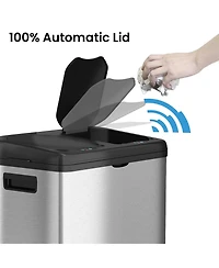 iTouchless Stainless Steel Sensor Trash Can and Recycle Bin with Wheels AbsorbX Odor Filter 16 Gallon Silver