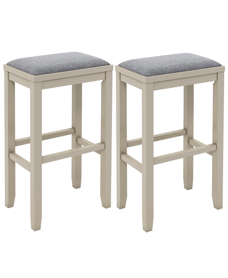 Costway Set of 2 Upholstered Bar Stools Wooden Bar Height Dining Chairs
