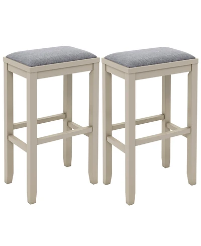 Costway Set of 2 Upholstered Bar Stools Wooden Bar Height Dining Chairs