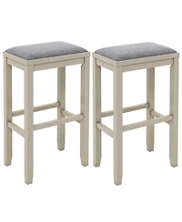 Costway Set of 2 Upholstered Bar Stools Wooden Bar Height Dining Chairs