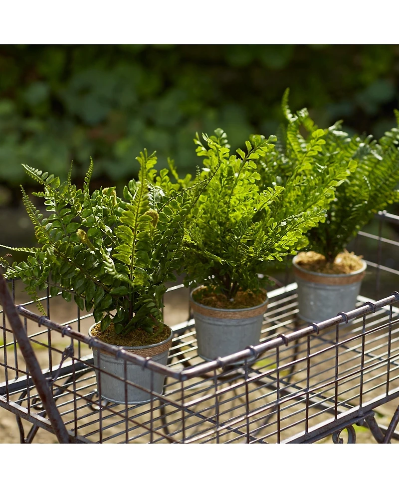 Slickblue Set of 3 Potted Ferns - 14.5 Inches High, Lifelike Artificial Plants in Plastic and Tin Pots for Home Decor