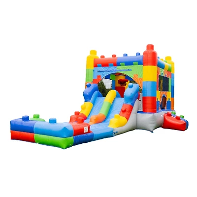 HeroKiddo Block Party Inflatable Water Slide Bounce House Combo with Splash Pool (with Air Blower), Commercial Grade, 100% Pvc Vinyl, for Kids and Adu