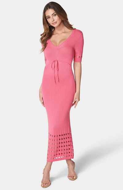 Bebe Women's Tie Front Cutout Crochet Midi Dress