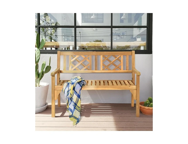 Slickblue Patio Foldable Bench with Curved Backrest and Armrest