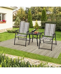 Slickblue Set of 2 Patio Folding Sling Chairs Space-saving Dining Chair-Grey