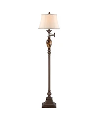Mulholland Rustic Vintage like Swing Arm Floor Lamp Standing 61" Tall Bronze Marble Font Ivory Faux Silk Drum Shade Decor for Living Room Reading