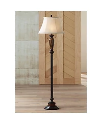 Sonnett Industrial Vintage like Floor Lamp Standing 63 1/2" Tall Bronze Metal Faux Marble Ivory Linen Bell Shade for Living Room Reading House Be
