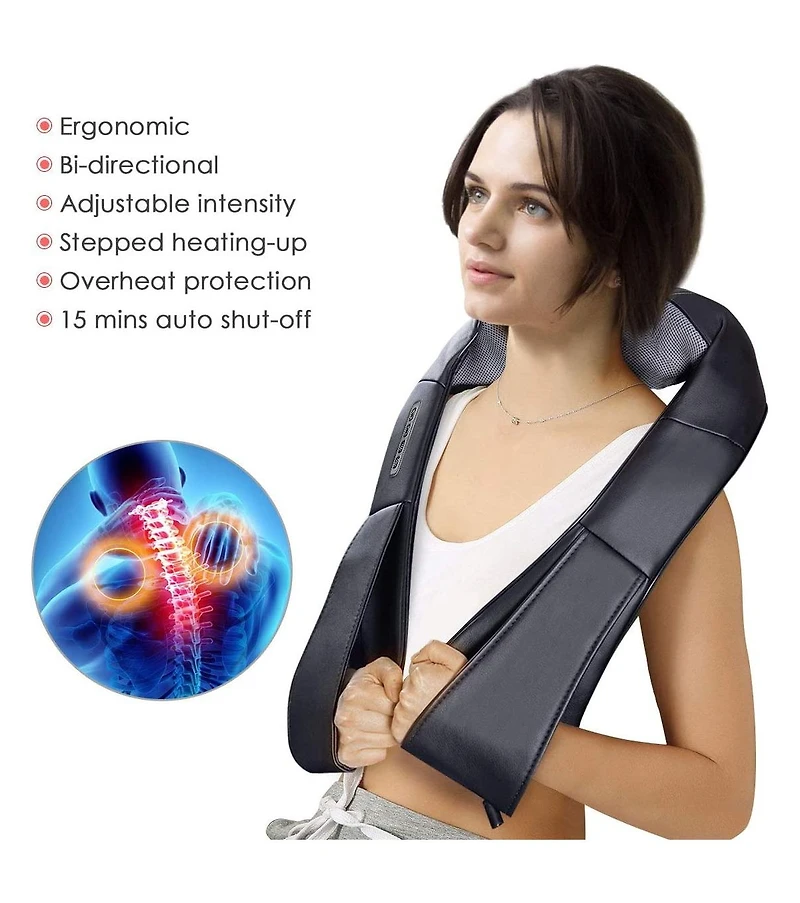 Slickblue Electric Back and Neck Kneading Shoulder Massager with Heat Straps