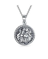 Bling Jewelry Gemini Zodiac Sign Round Medallion Pendant Necklace Sterling Silver