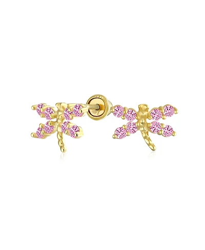 Bling Jewelry Cz Tiny Cubic Zirconia Pink Cz Dragonfly Firefly Butterfly Stud Earrings 14K Yellow Gold Screw back