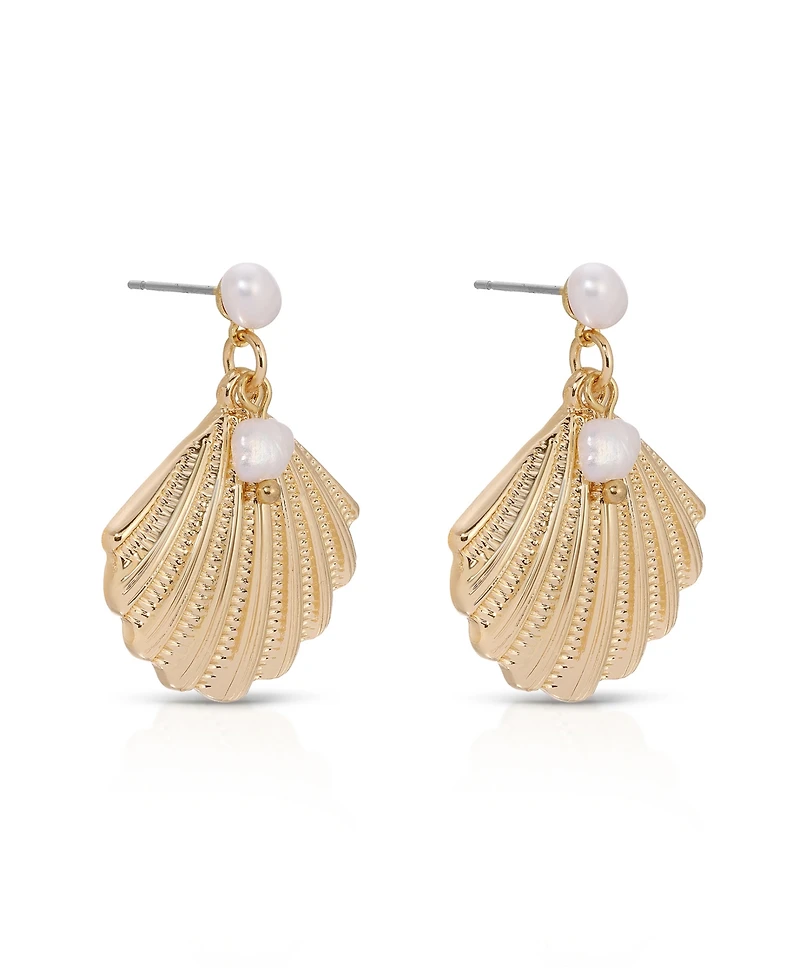 Ettika Scallop Shell with Cultivated Pearl Earrings