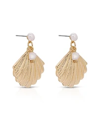 Ettika Scallop Shell with Cultivated Pearl Earrings