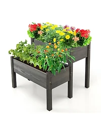 Sugift 2 Tier Wooden Raised Garden Bed with Legs Drain Holes