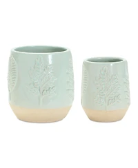 Slickblue Two-tone Porcealin Planter With Leaf Design (Set of 2)