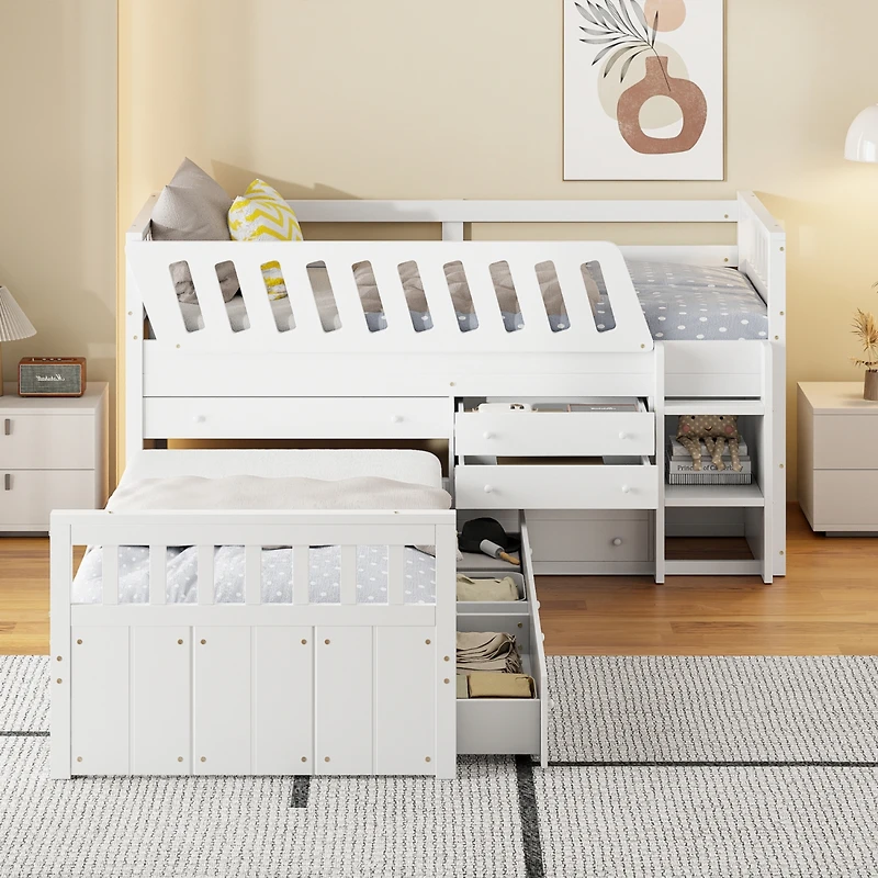 Streamdale Loft and Platform Bed with Drawers Guardrails (White)
