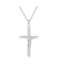 Bling Jewelry Simple Christian Catholic Religious Jewelry Medium Jesus Crucifix Cross Necklace Pendant Sterling Silver 1.7 Inch