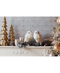 Slickblue Winter Owl Decor Set Pair of Seasonal Owl Statues for Home