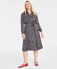 On 34th Women's Long-Sleeve Pleated Shirtdress