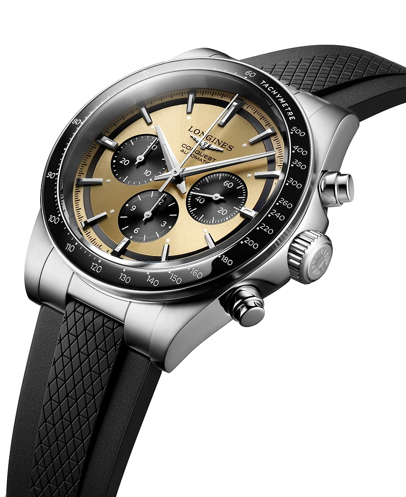 Longines Men's Swiss Automatic Chronograph Conquest Rubber Strap Watch 42mm