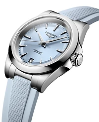Longines Women's Swiss Automatic Conquest Blue Rubber Strap Watch 34mm