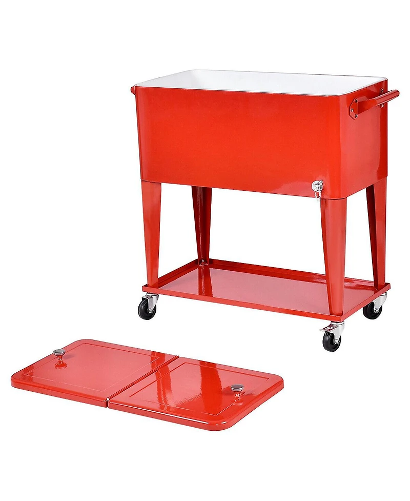 80-quart Cooler Beer Cart Outdoor Entertaining Rolling Party Steel Bar Bistro