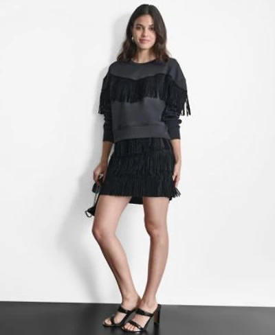 Dkny Womens Embellished Fringe Top Studded Fringe Mini Skirt