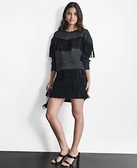 Dkny Womens Embellished Fringe Top Studded Fringe Mini Skirt