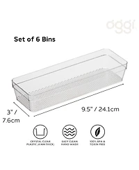 Oggi Set of 6, 3" X 9.5" Clear Drawer Organizer